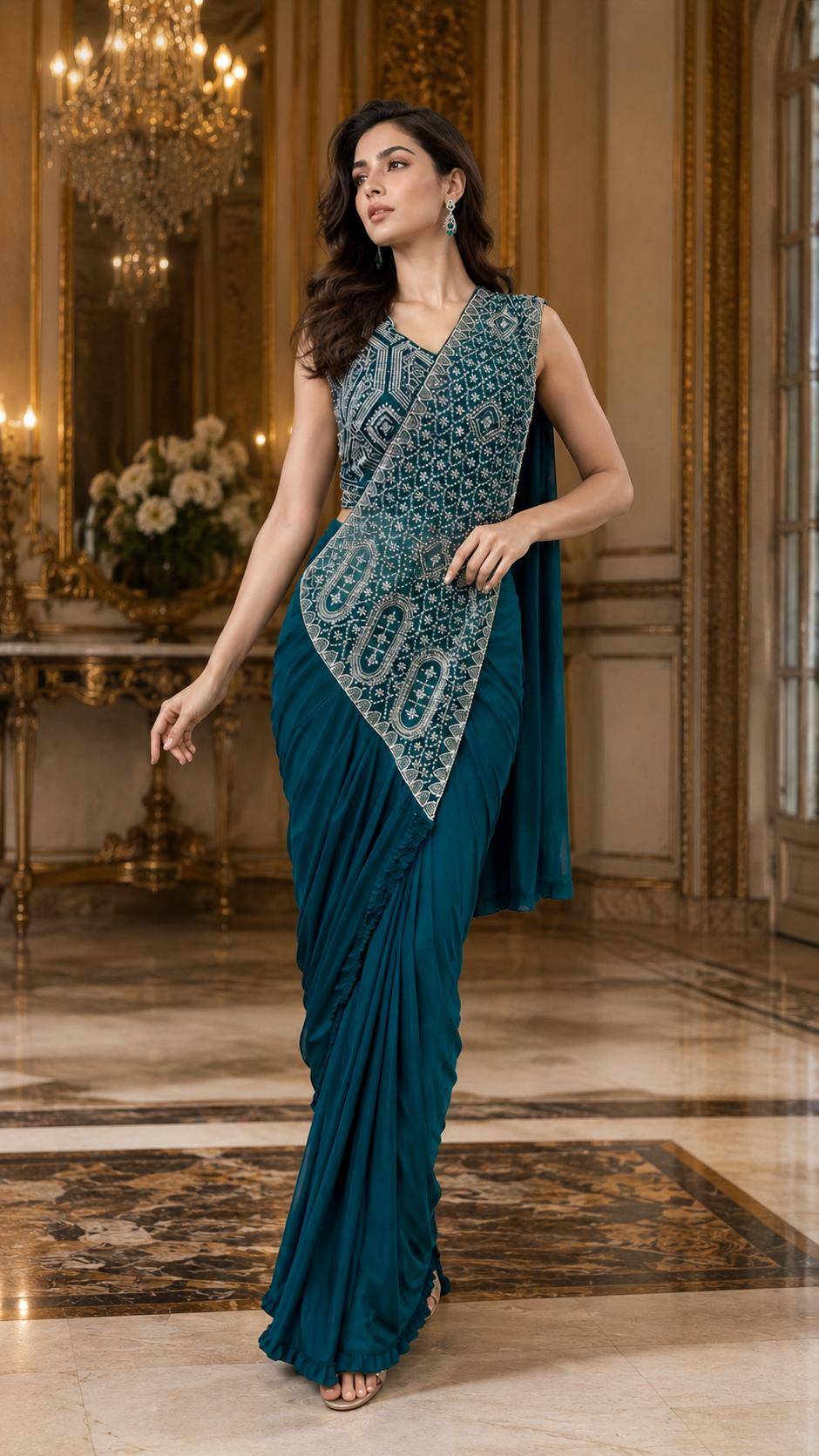 102435 By Amoha Trendz Indian Traditional Wear Collection Fancy Colorful Party Wear Stitched Sarees At Wholesale Price